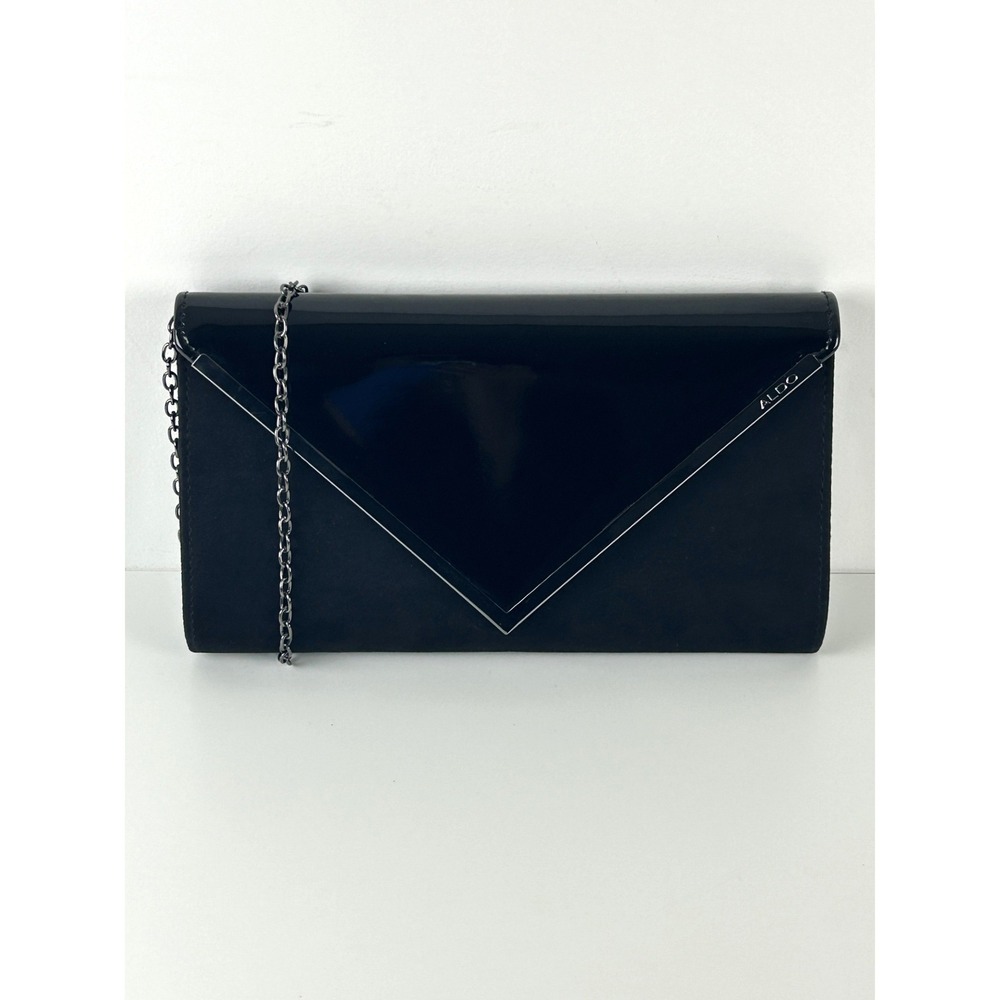ALDO Clutch Crossbody Bag Black Envelope Gold Chain Strap Faux‎ Leather